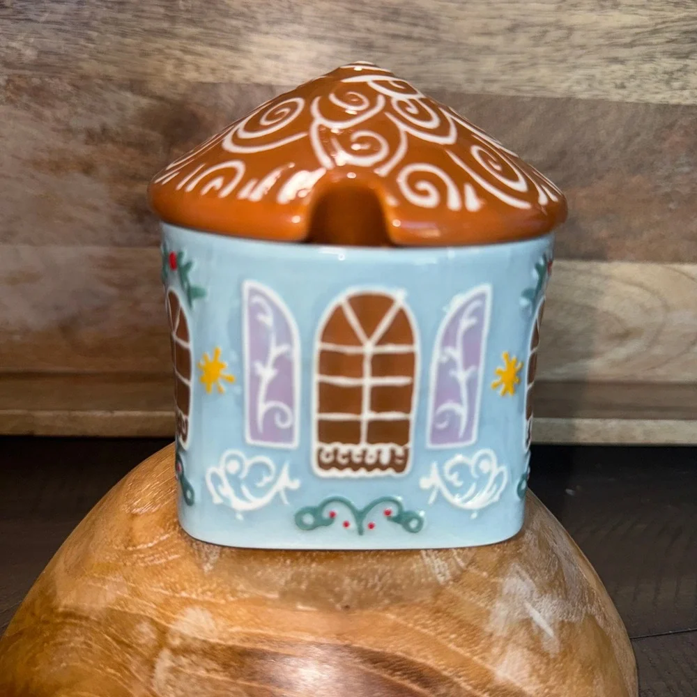 Anthropologie New Ceramic Gingerbread House Dish Jar Lid Holiday Decor see notes